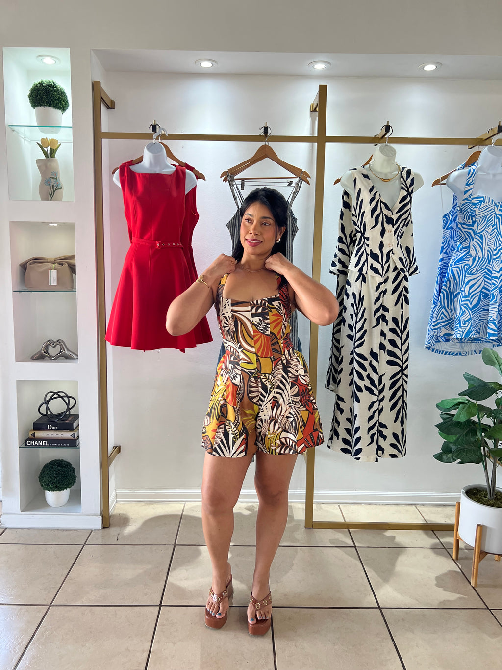 Brown Print Halter Romper