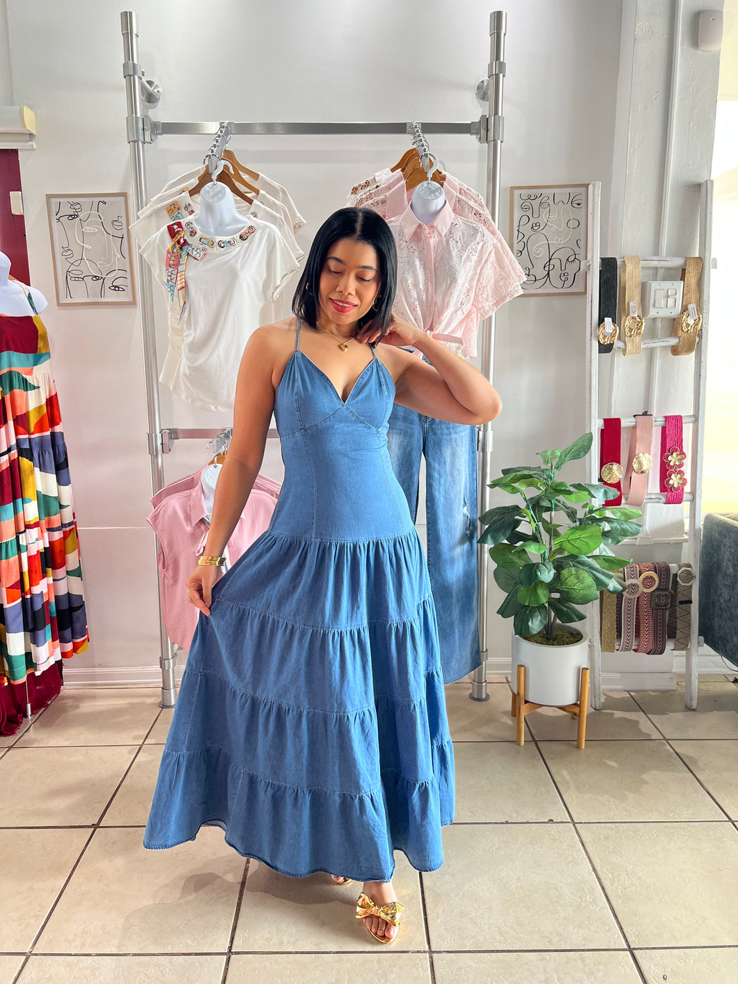 Back Focus Chambray Maxi Dress