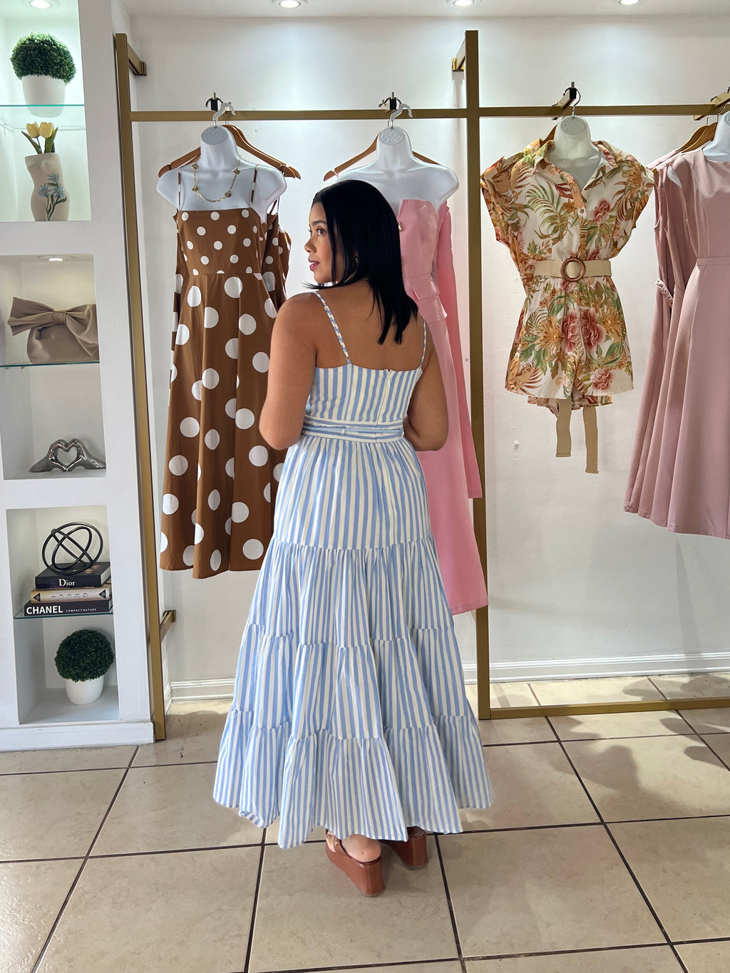 Blue Natural Stripes Maxi Dress