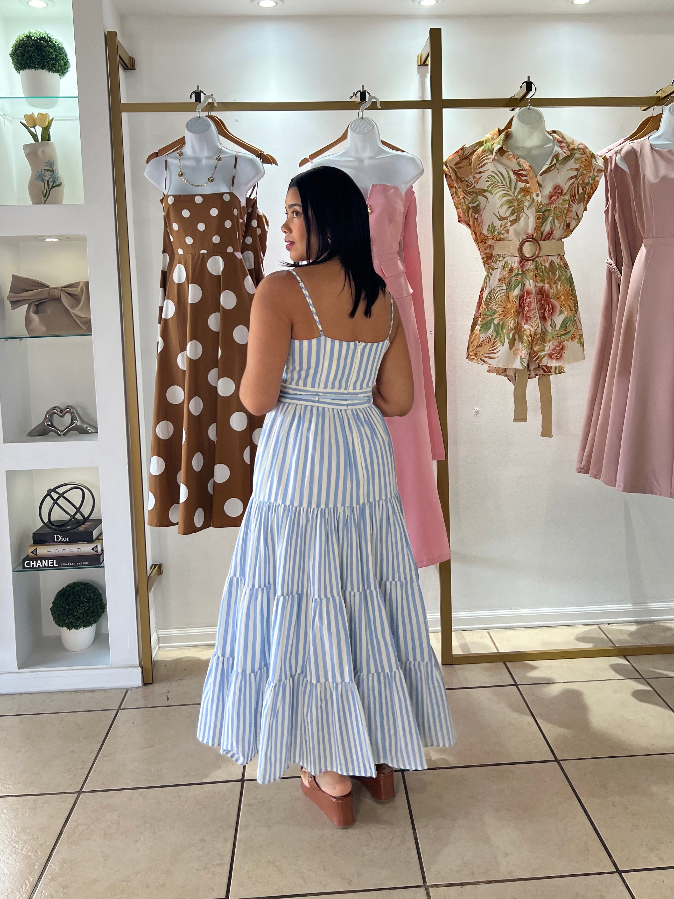 Blue Natural Stripes Maxi Dress