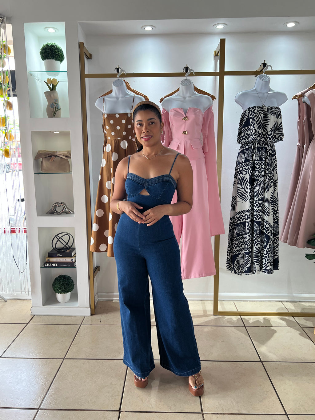 Blue Denim Cut Out Cami Jumpsuit
