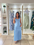 LT Blue Vest and Contrast Pleated Skirt Set
