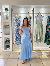 Load image into Gallery viewer, LT Blue Vest and Contrast Pleated Skirt Set
