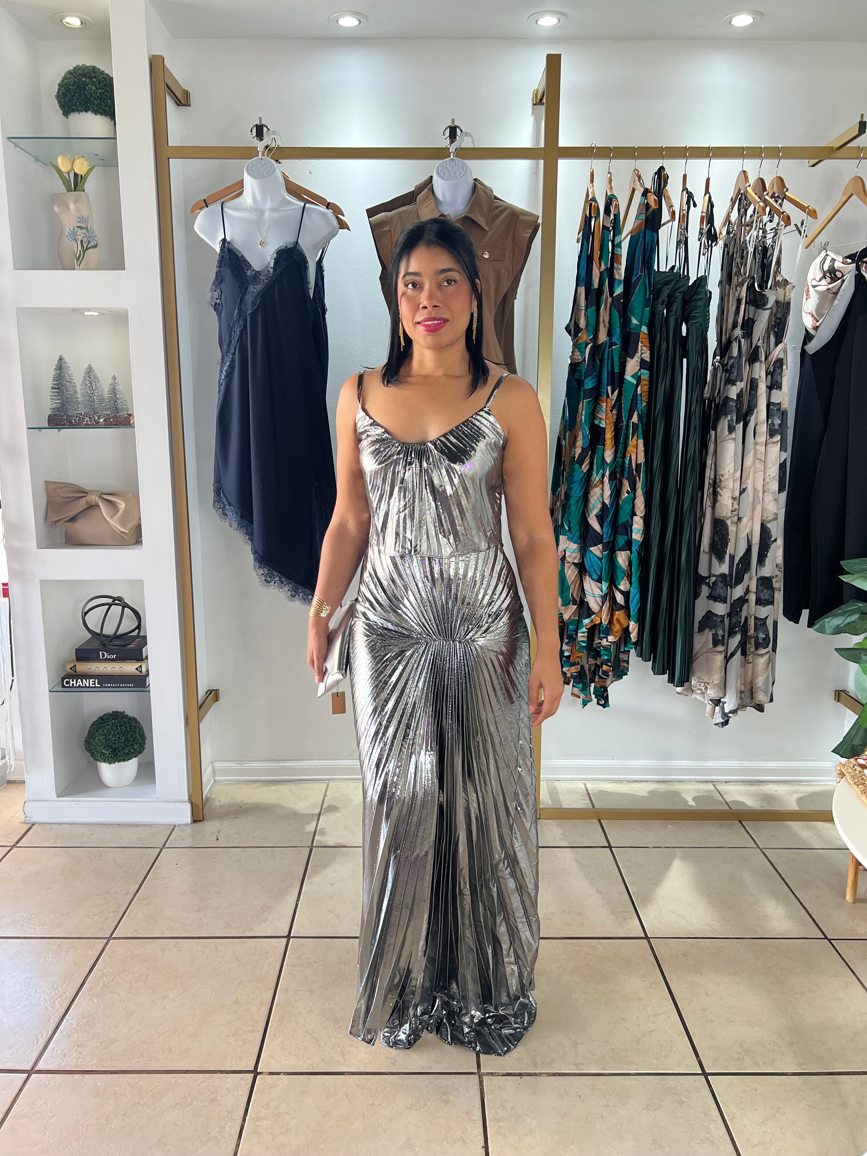 Gunmetal Metallic Maxi Dress