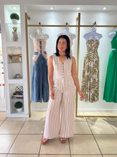 Load image into Gallery viewer, Taupe Wgite Striped Jumpsuit
