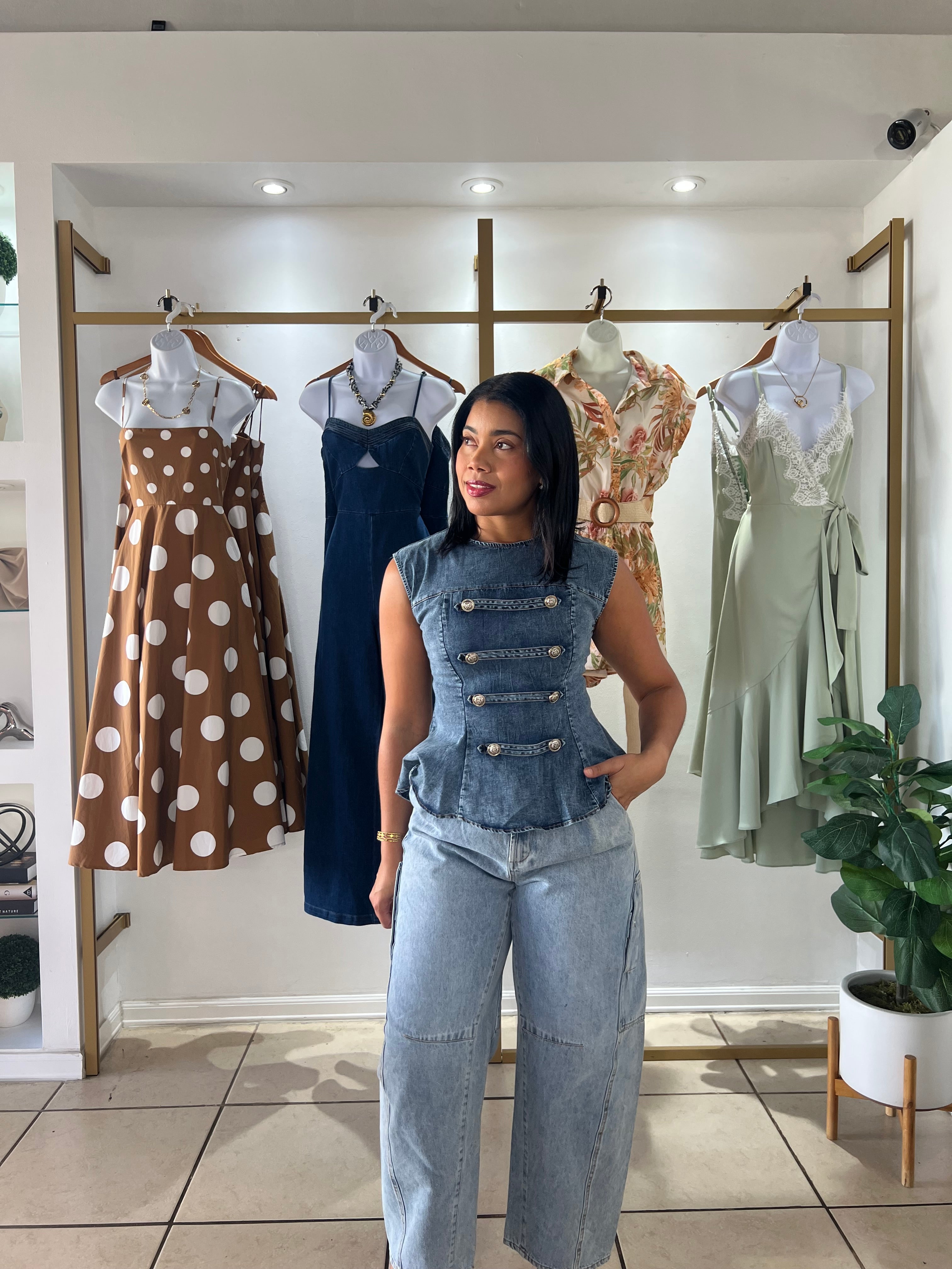 Denim Napoleon Style Peplum Top
