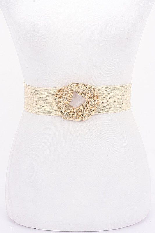 Raffia Metal Buckle Elastic Belt
