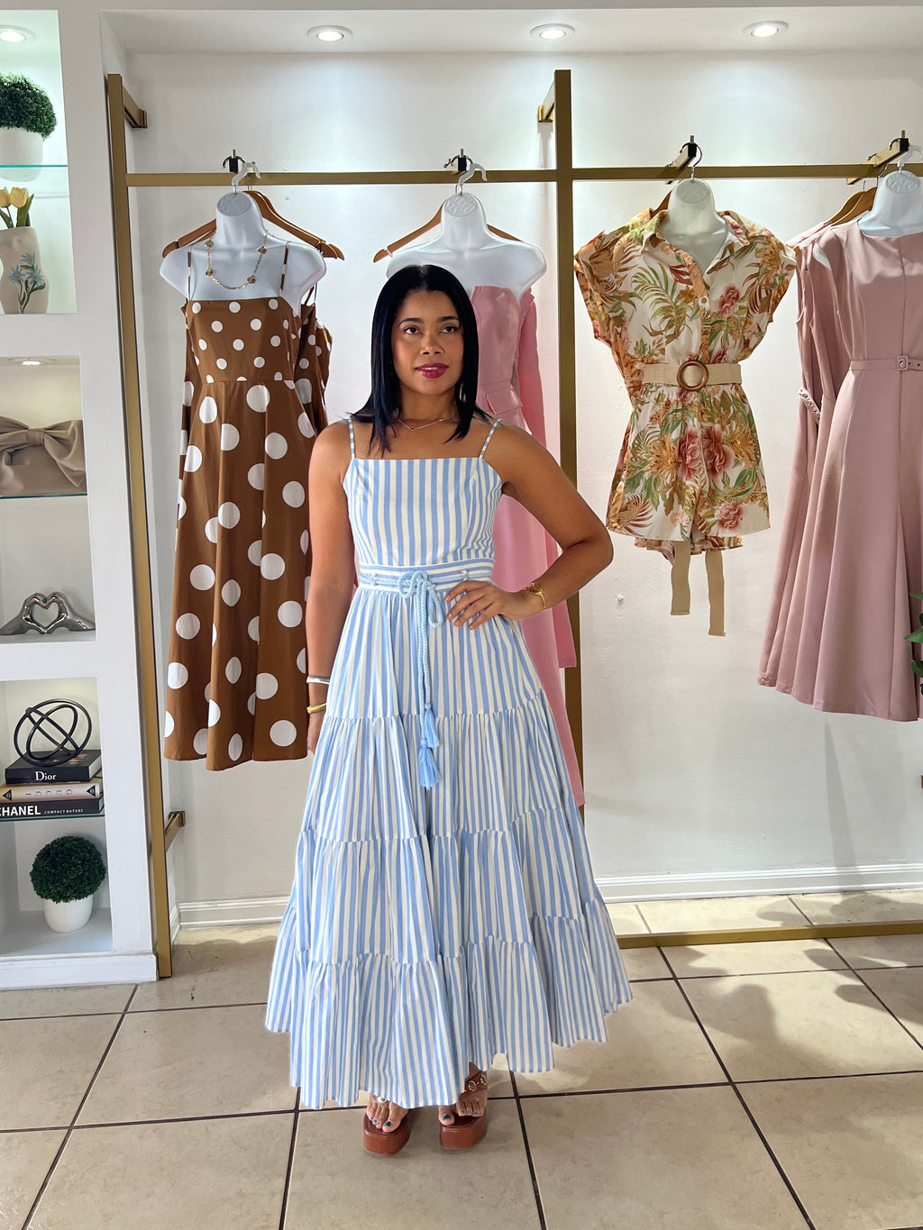 Blue Natural Stripes Maxi Dress