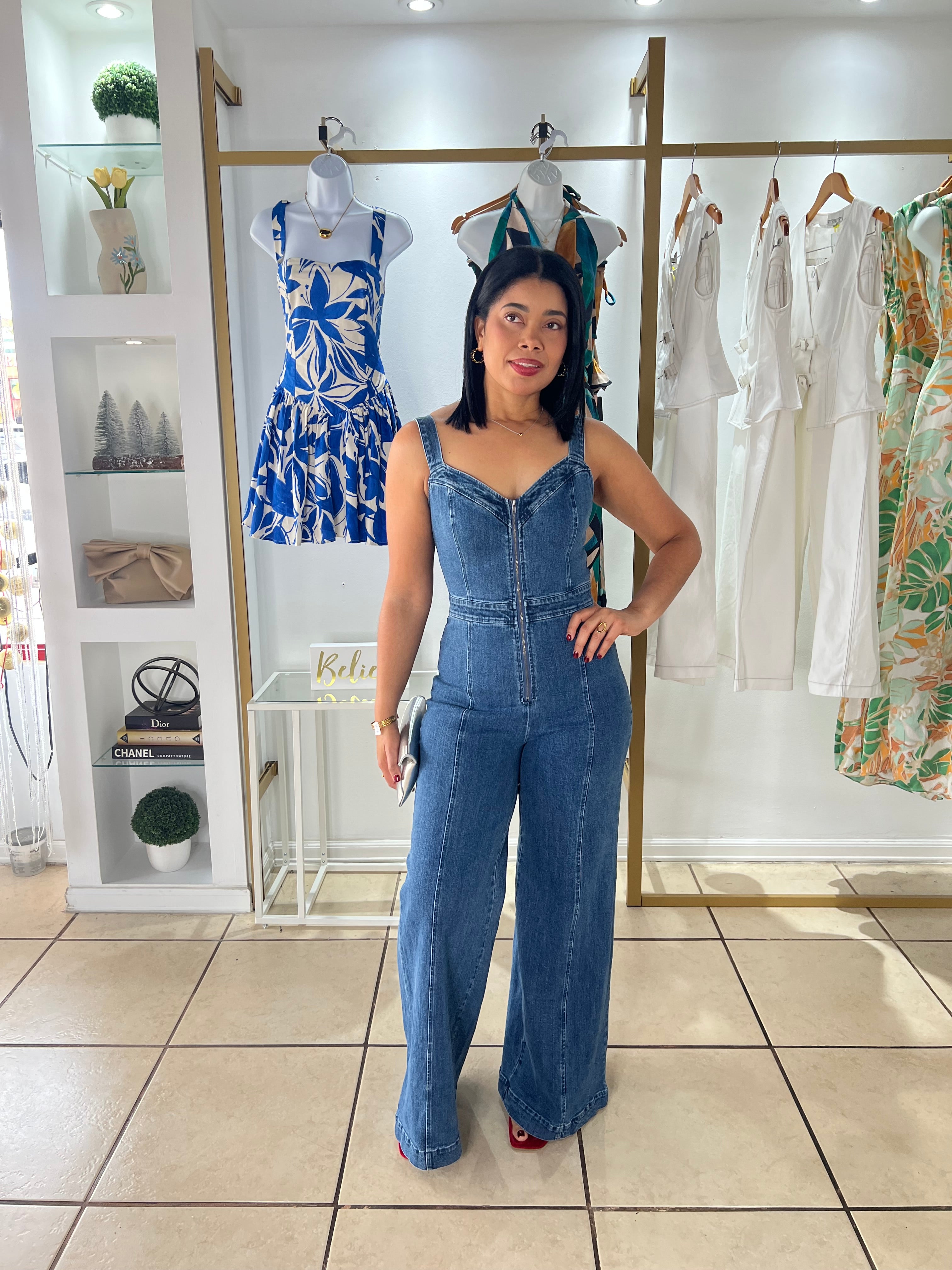 Front Zipper Denim Jumpsuit