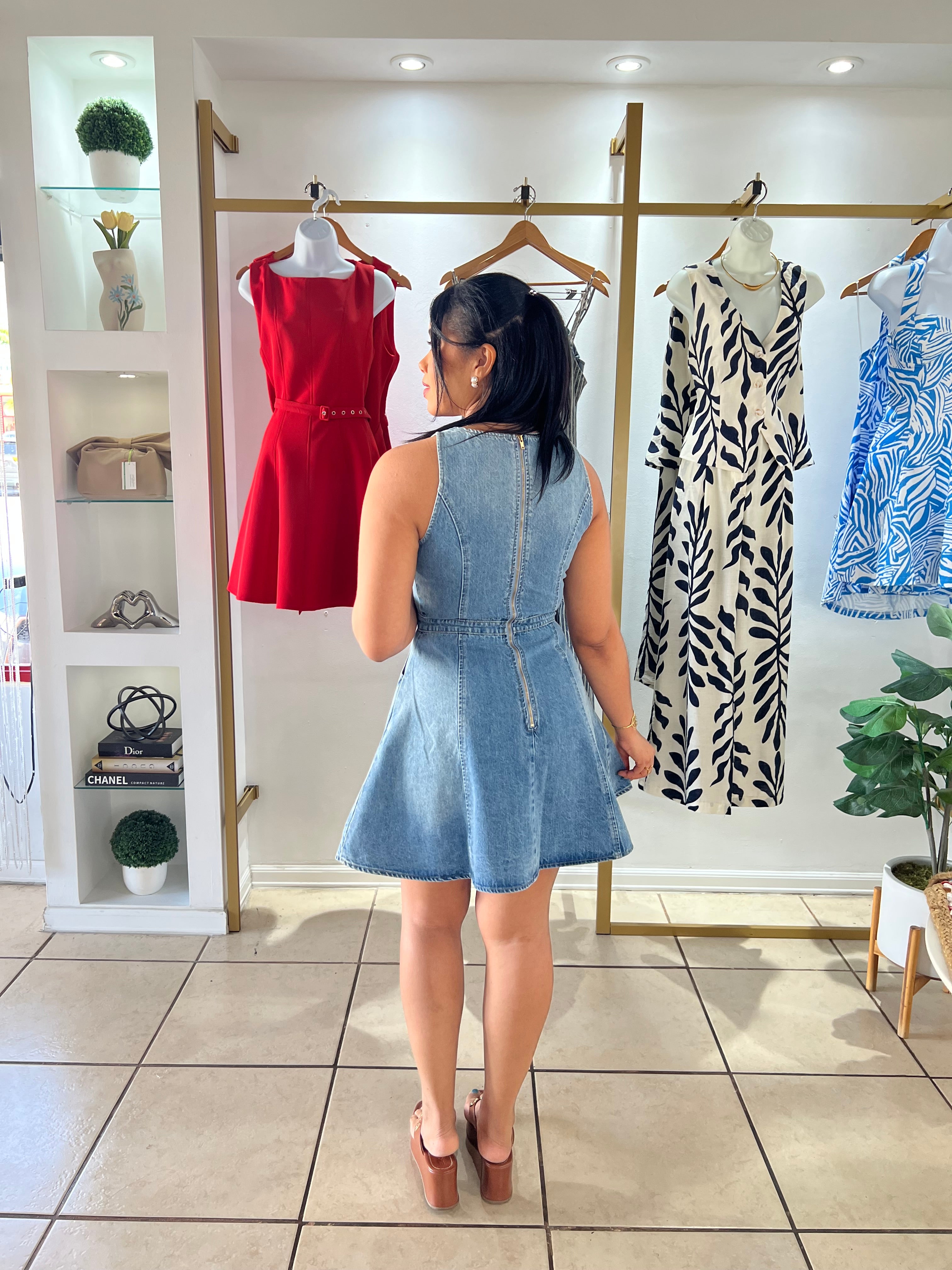 Denim Mini Dress with Gold Button Detail – Just Fabulous Boutique S