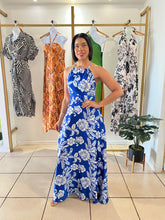 Load image into Gallery viewer, Estela Royal blue and white satin maxi dress
