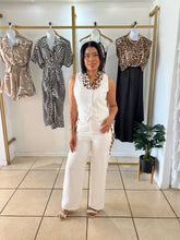 Load image into Gallery viewer, Ivory cheetah contrast trim pant suit
