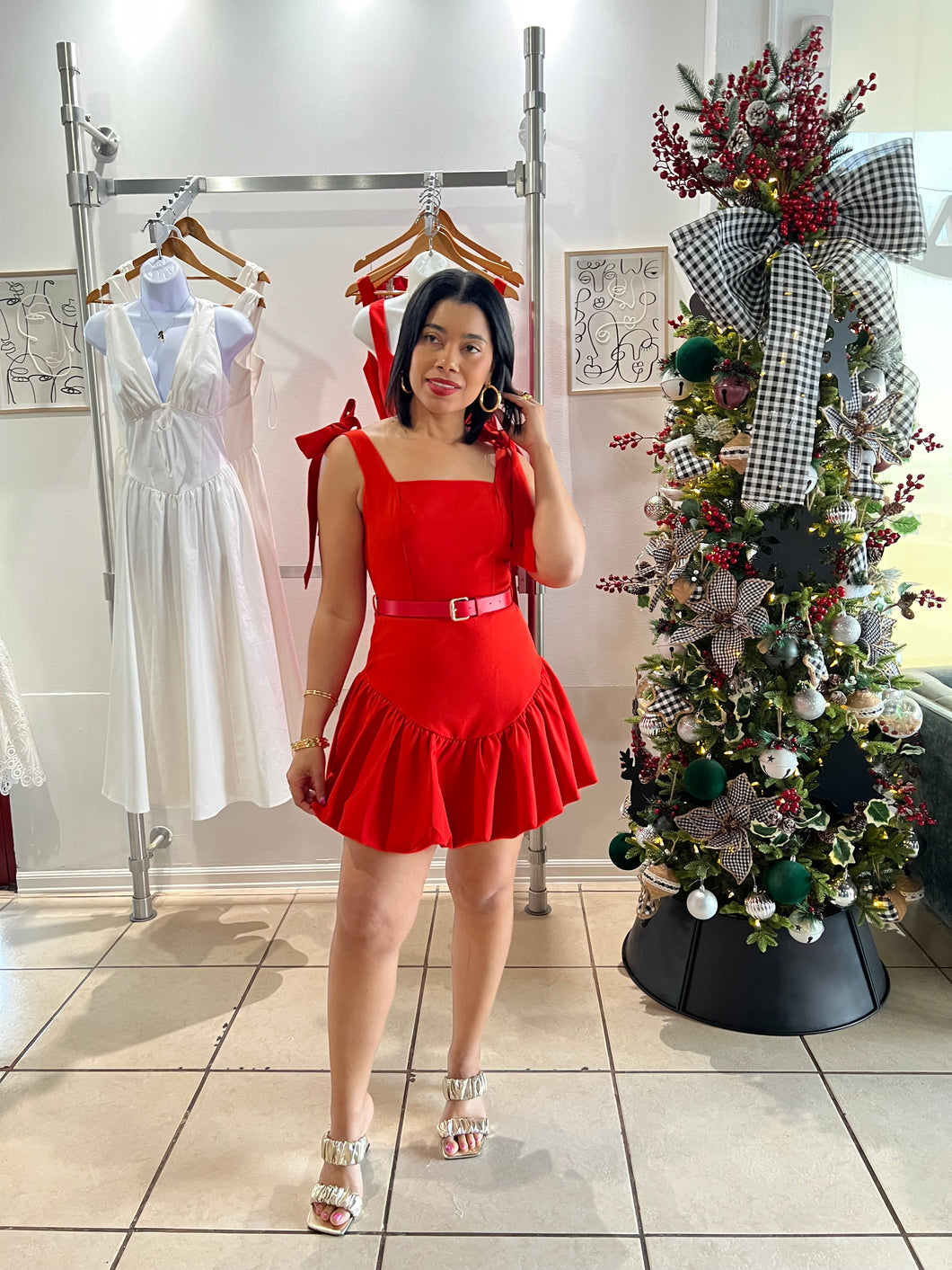 Red bubble hem mini dress