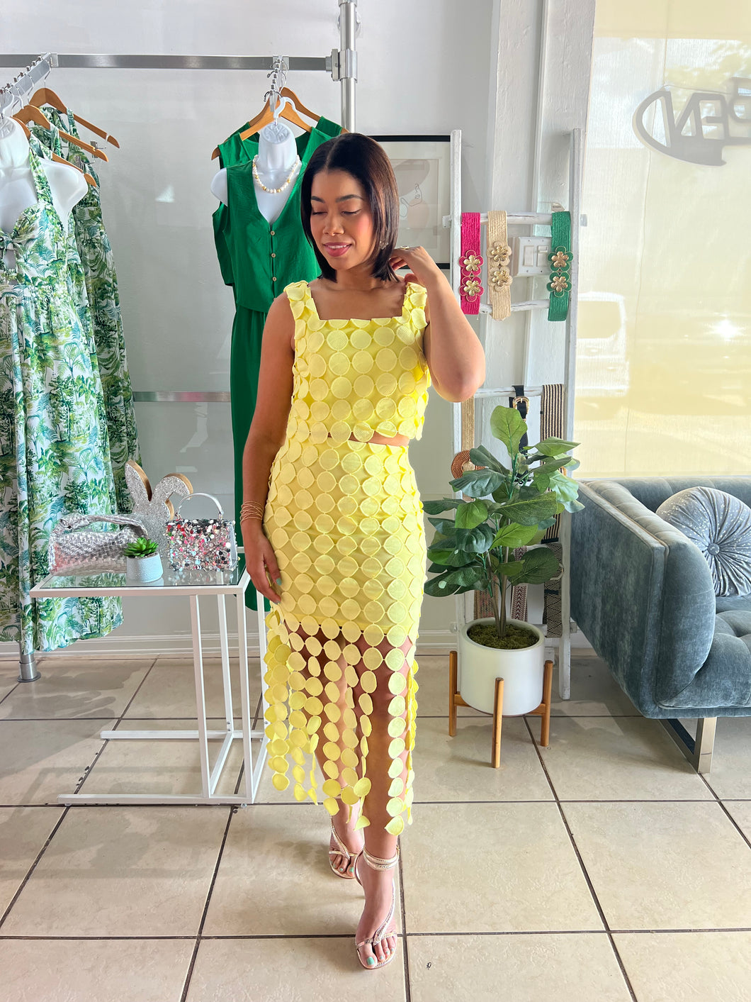 Lemon circle lace skirt set