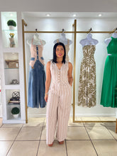 Load image into Gallery viewer, Taupe Wgite Striped Jumpsuit
