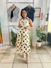 Load image into Gallery viewer, Ivory black polka dots midi dress
