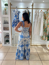 Load image into Gallery viewer, Blue White Flare Jumpsuit
