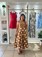 Load image into Gallery viewer, Brown White Polka Dots Midi Dress
