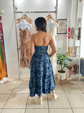 Load image into Gallery viewer, Denim strapless floral midi dress
