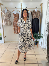 Load image into Gallery viewer, Ivory black swirl print shirt dress
