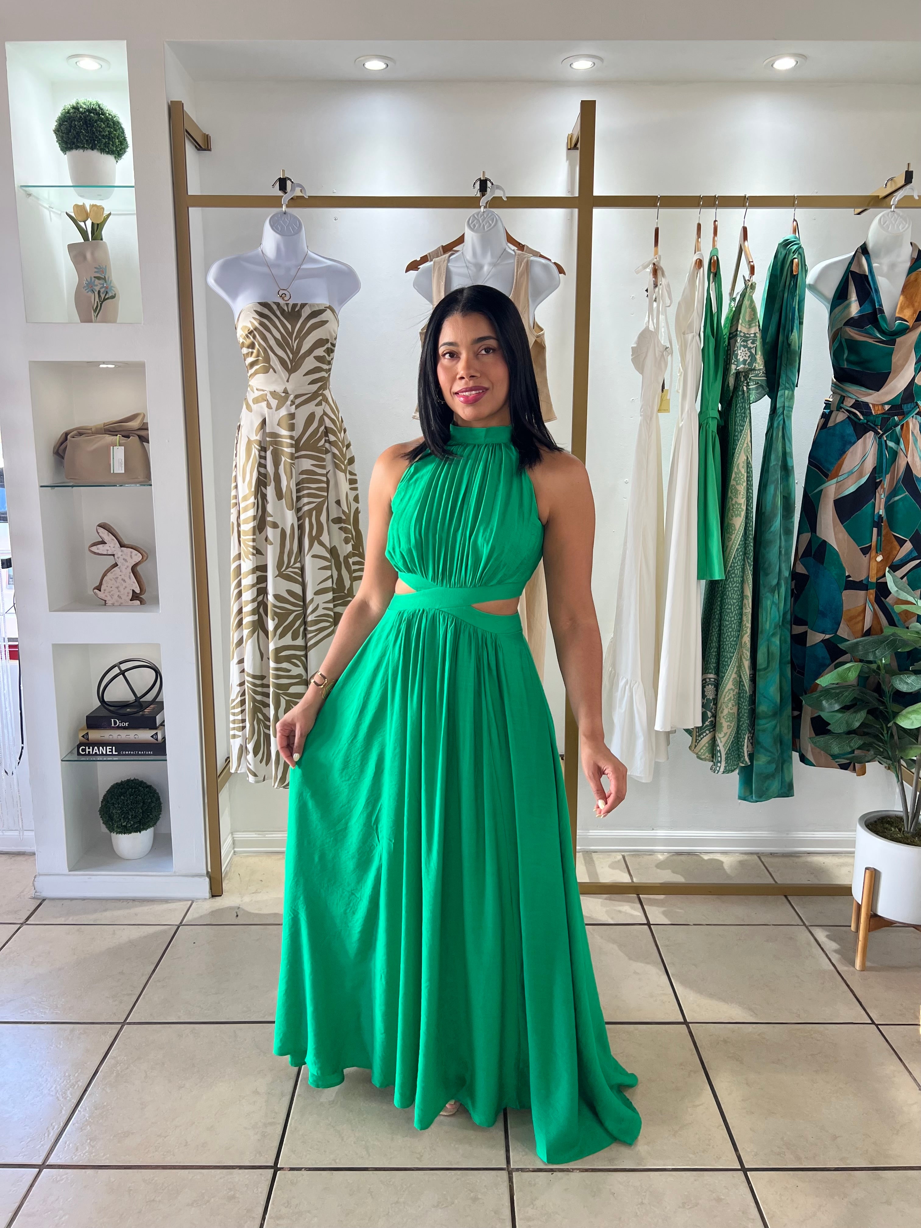 Green Side Cut Out Maxi Dress
