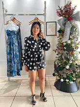 Load image into Gallery viewer, Black ivory polka dots romper
