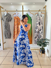 Load image into Gallery viewer, Estela Royal blue and white satin maxi dress
