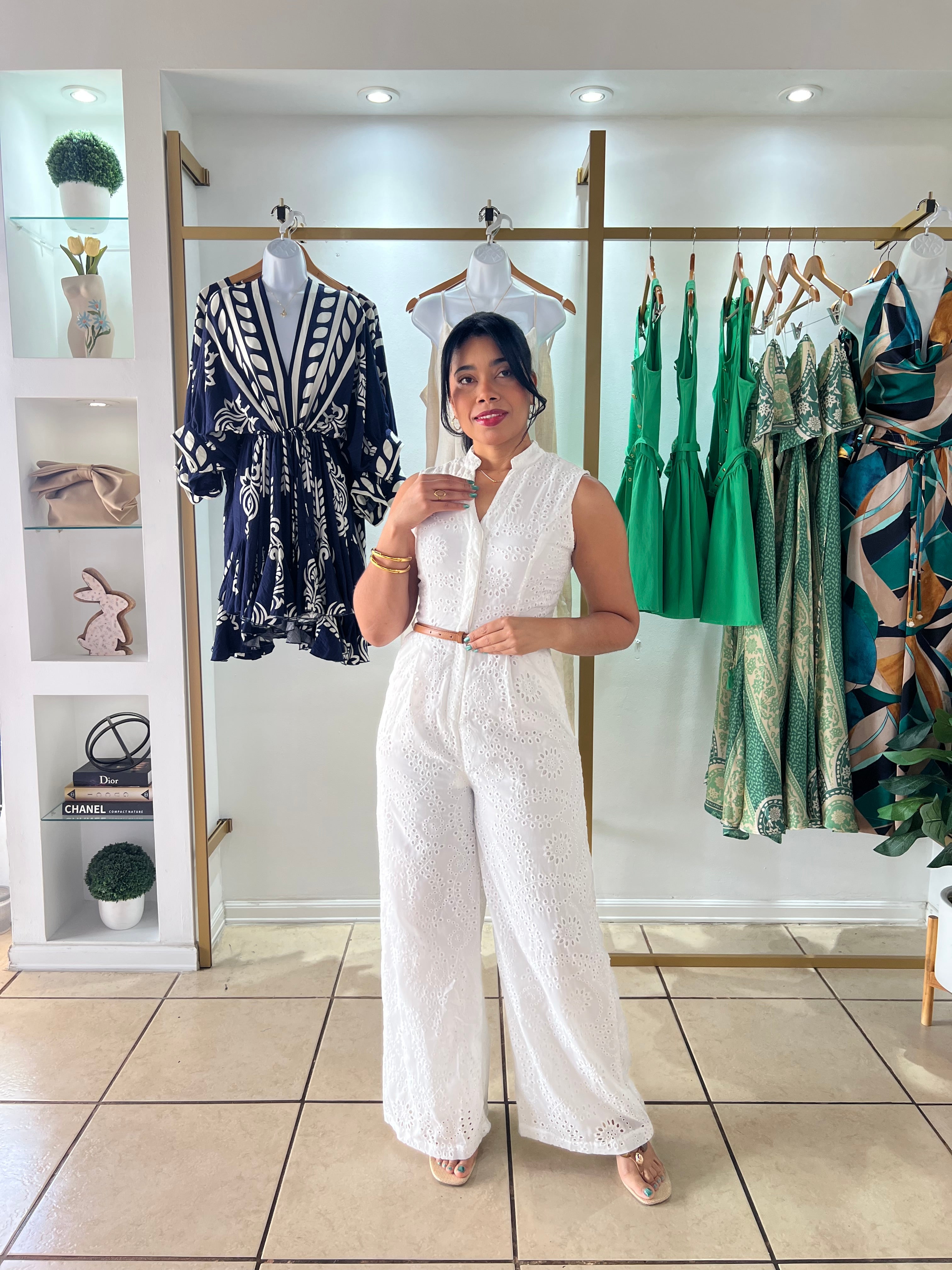 Lara White Eyelet Jumpsuit