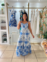 Load image into Gallery viewer, Blue White Flare Jumpsuit
