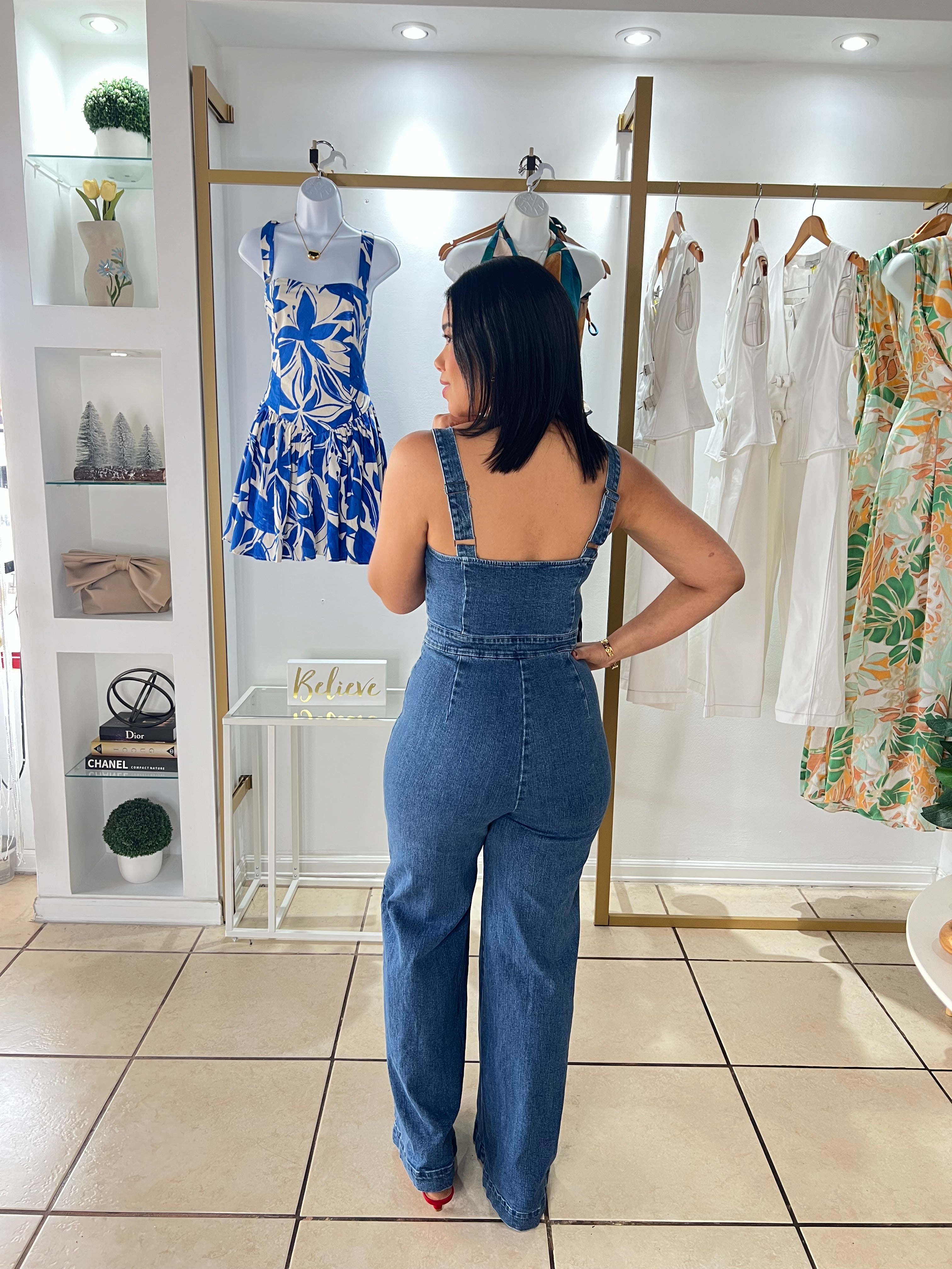 Front Zipper Denim Jumpsuit