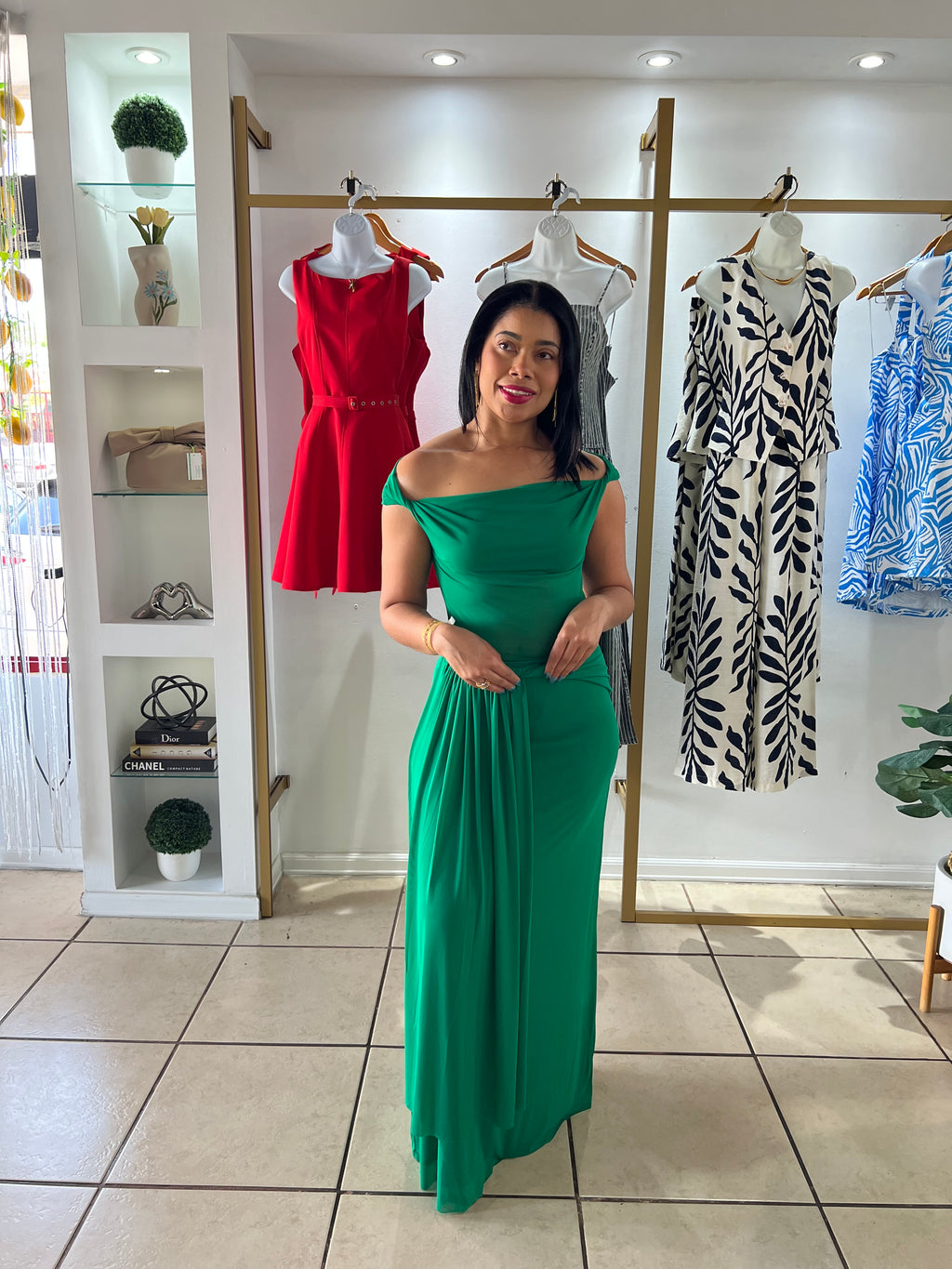 Green Mesh Drape Twist Maxi Dress