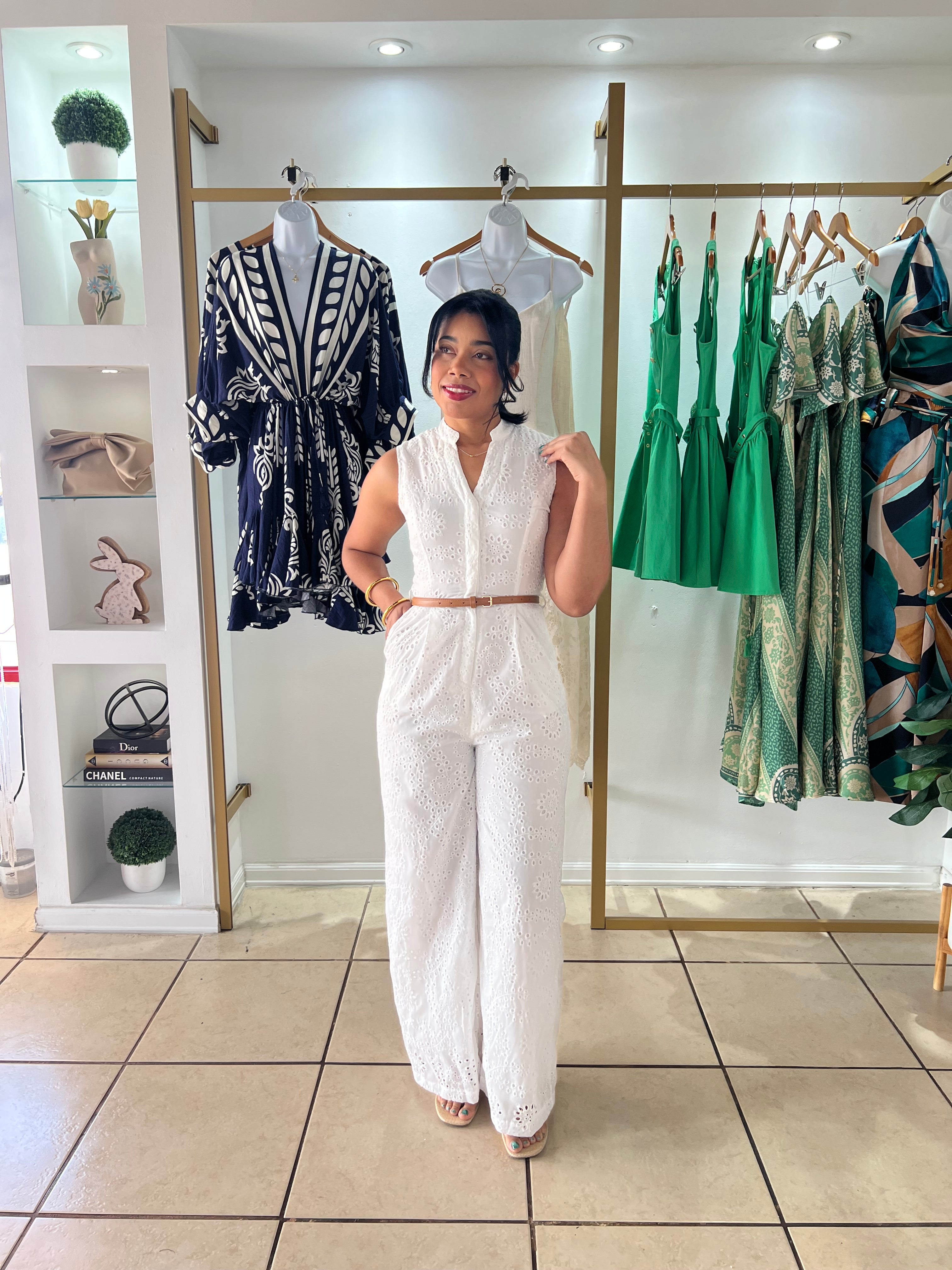 Lara White Eyelet Jumpsuit