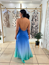 Load image into Gallery viewer, Blue Ombre satin halter maxi gown
