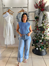 Load image into Gallery viewer, Blue metallic cropped sweater
