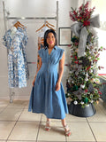 Medium indigo denim midi dress