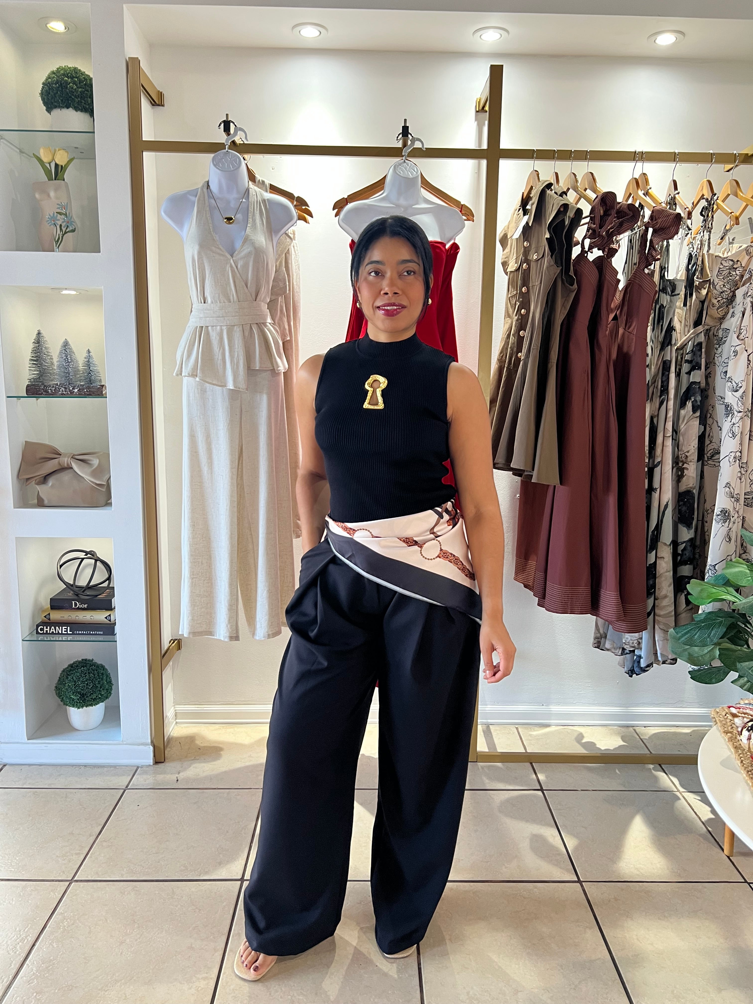 SCARF WAIST DRESSY PANTS