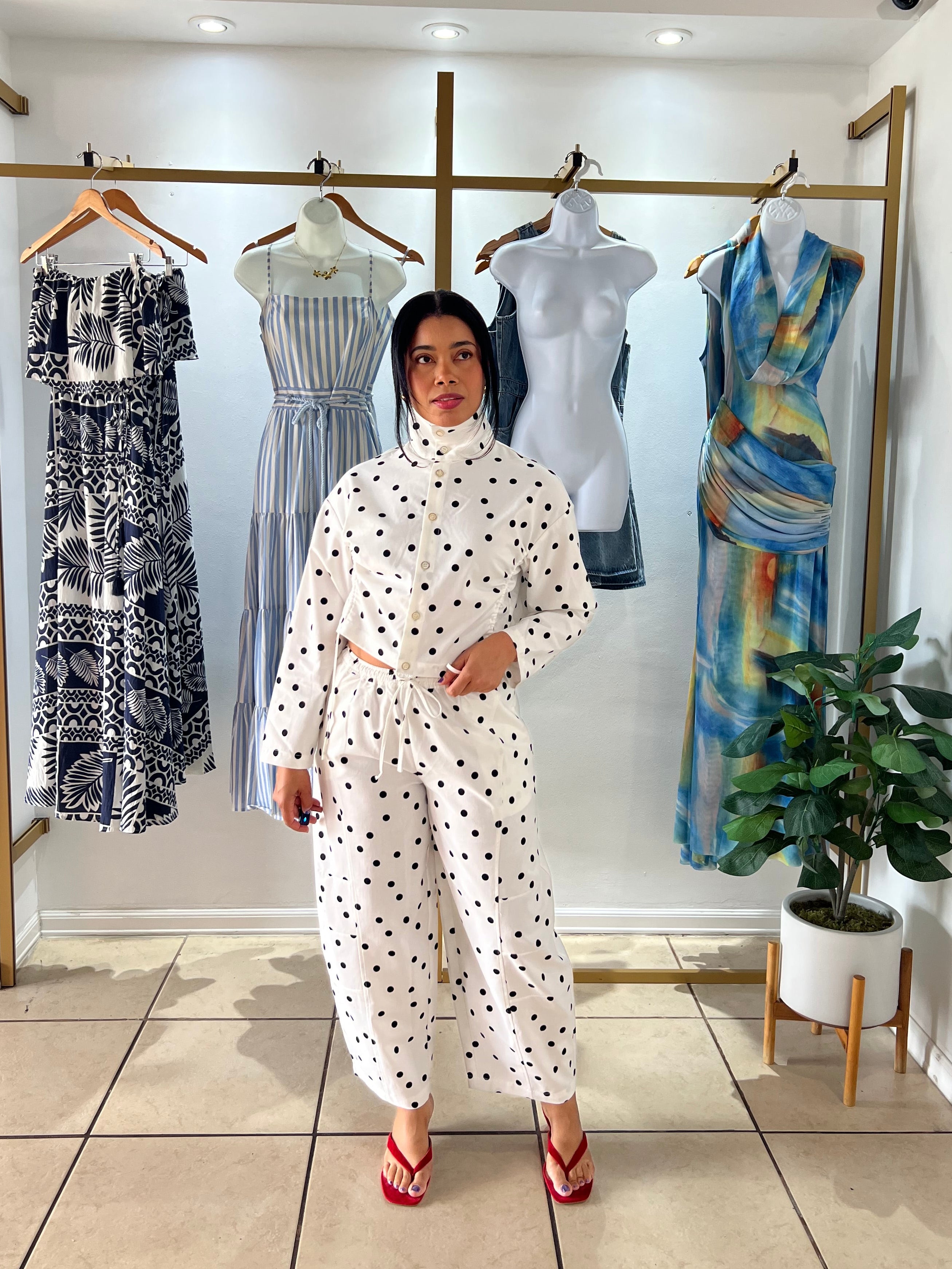 White Polka Dots Shirt & Barrel Pant