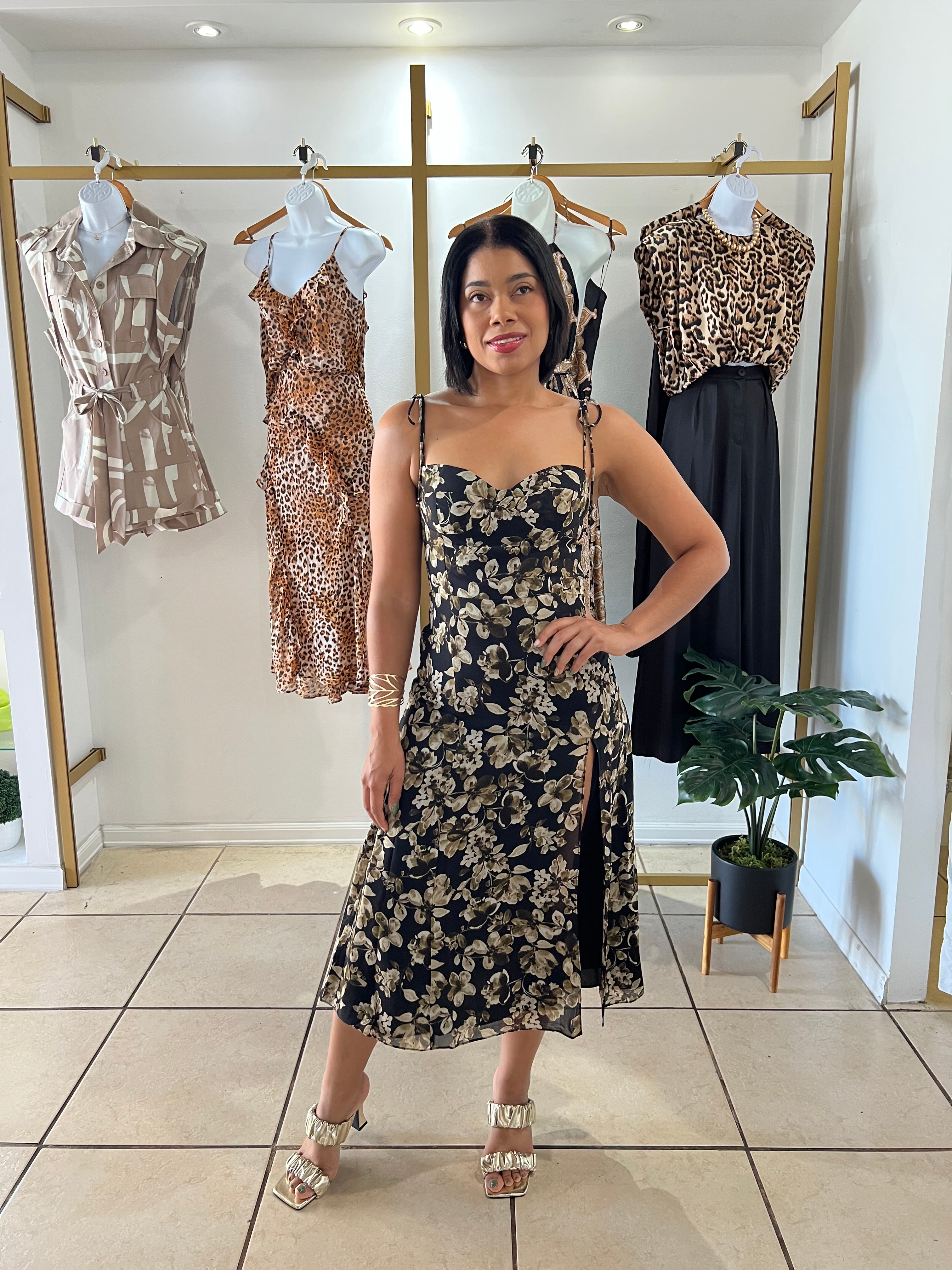 Midnight taupe midi dress