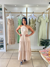 Load image into Gallery viewer, Natural Halter Neck Embroidery Maxi Dress
