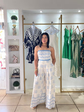 Load image into Gallery viewer, Iris Off White Blue Tie Back Jumpsuit
