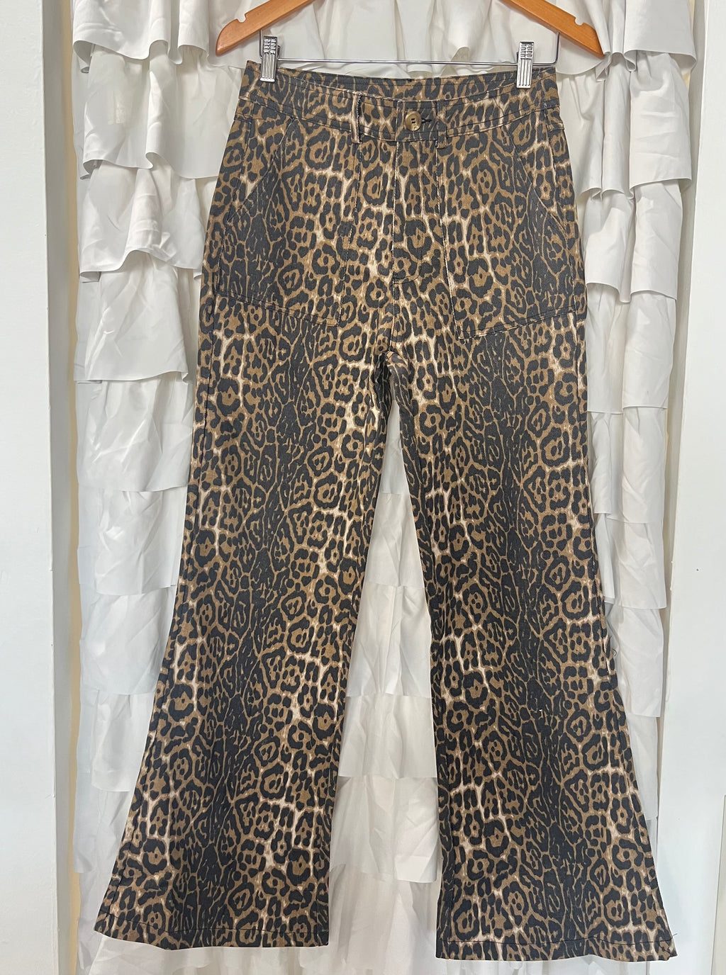 Leopard pant print flare jean
