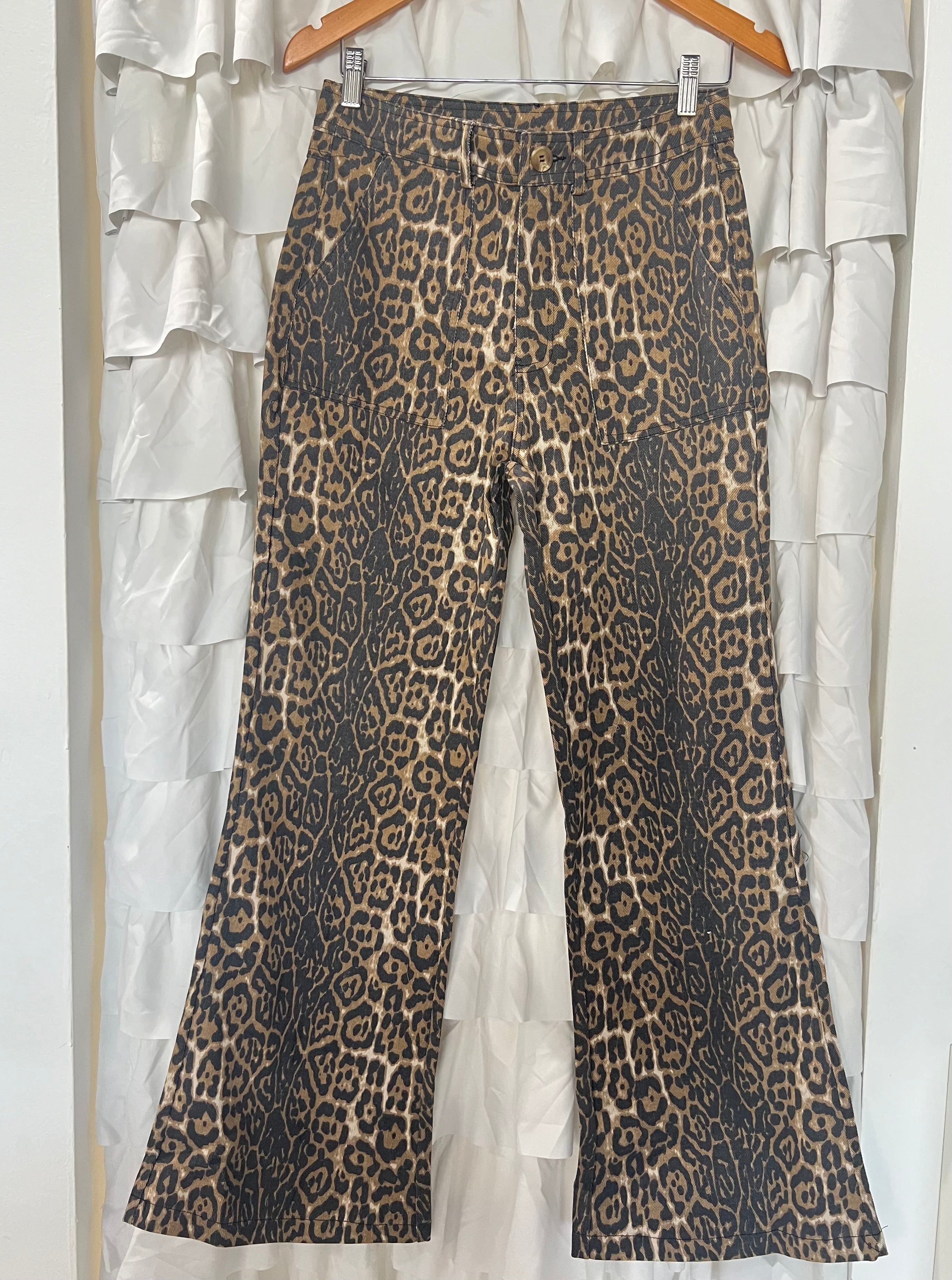 Leopard pant print flare jean