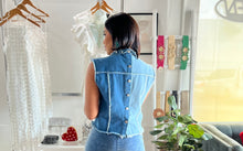 Load image into Gallery viewer, Color blocked rhinestone detail denim vest
