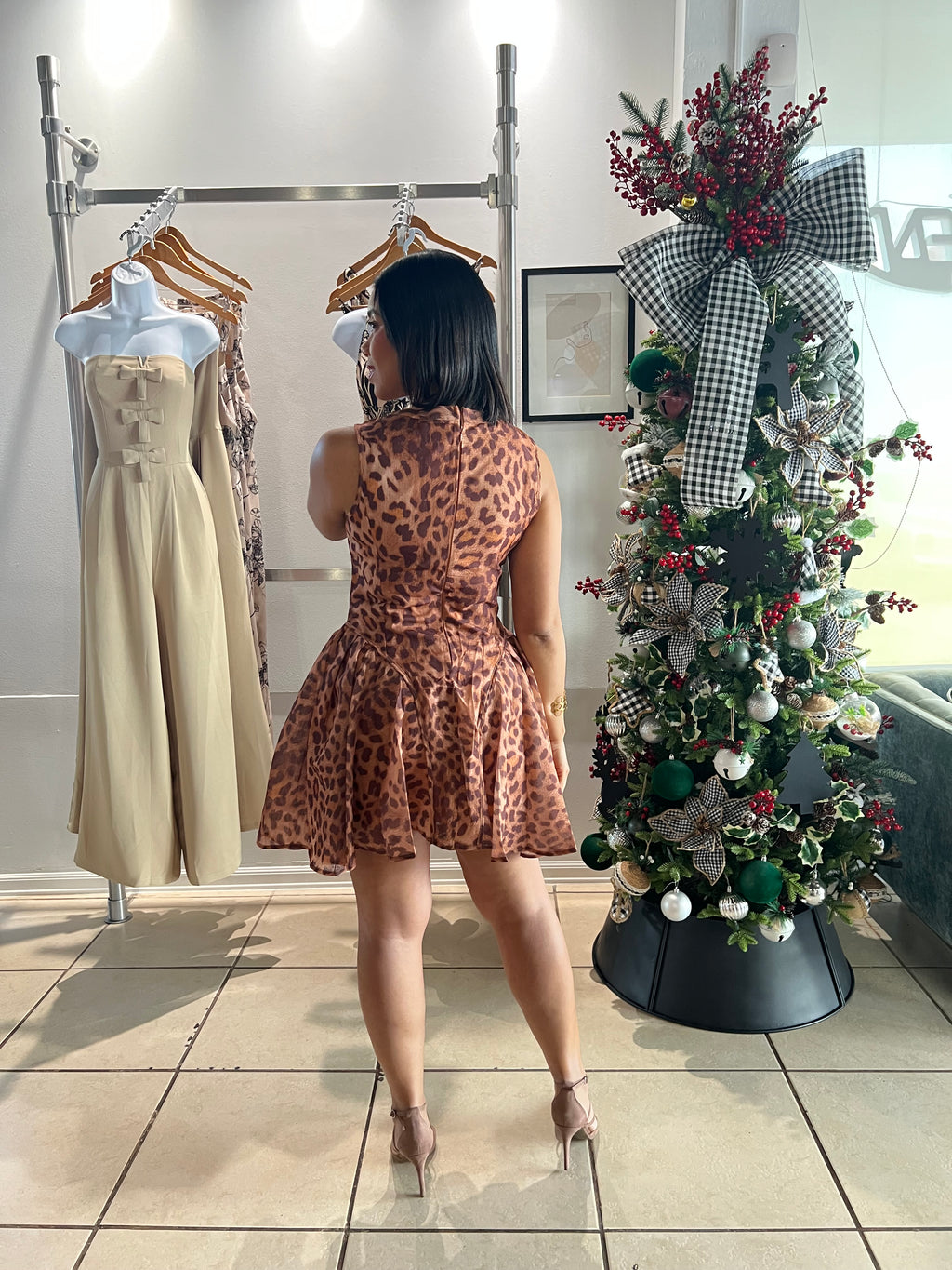Leopard festive mini dress
