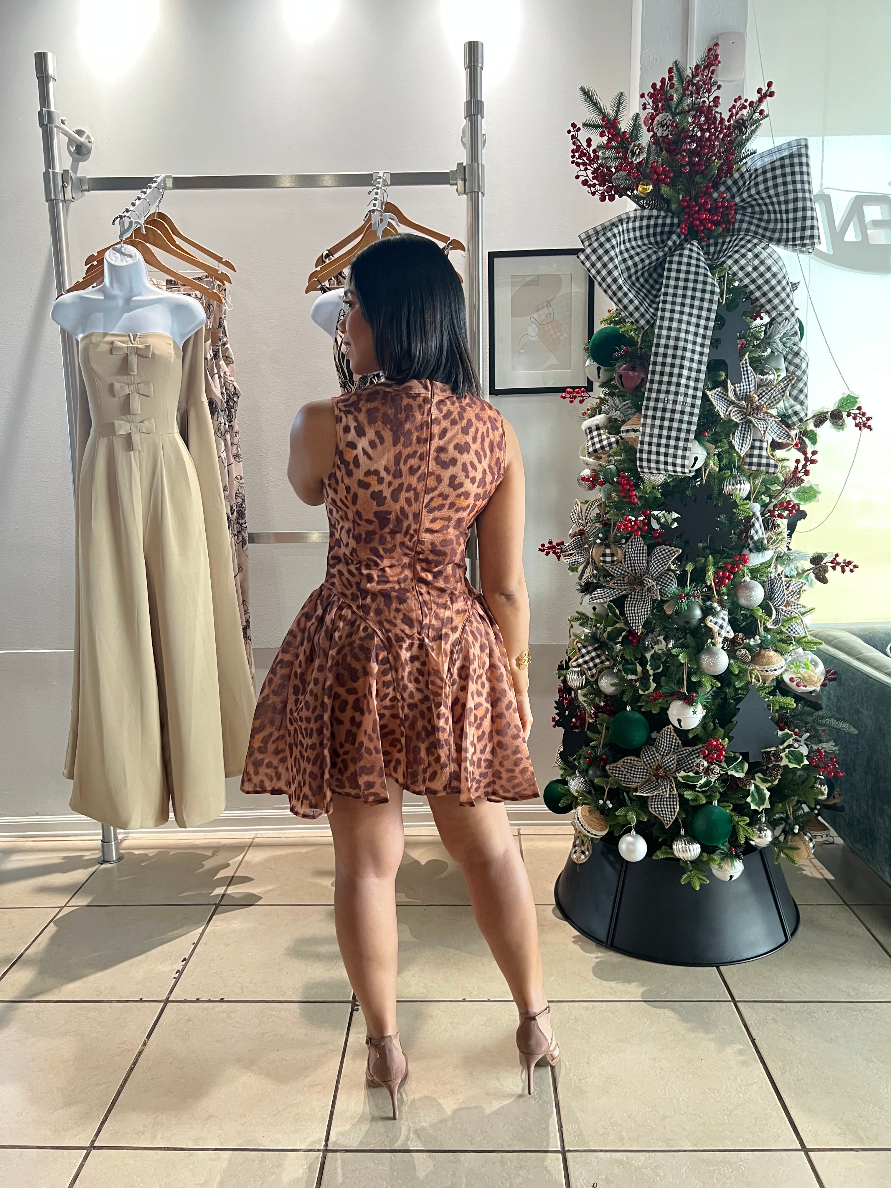 Leopard festive mini dress