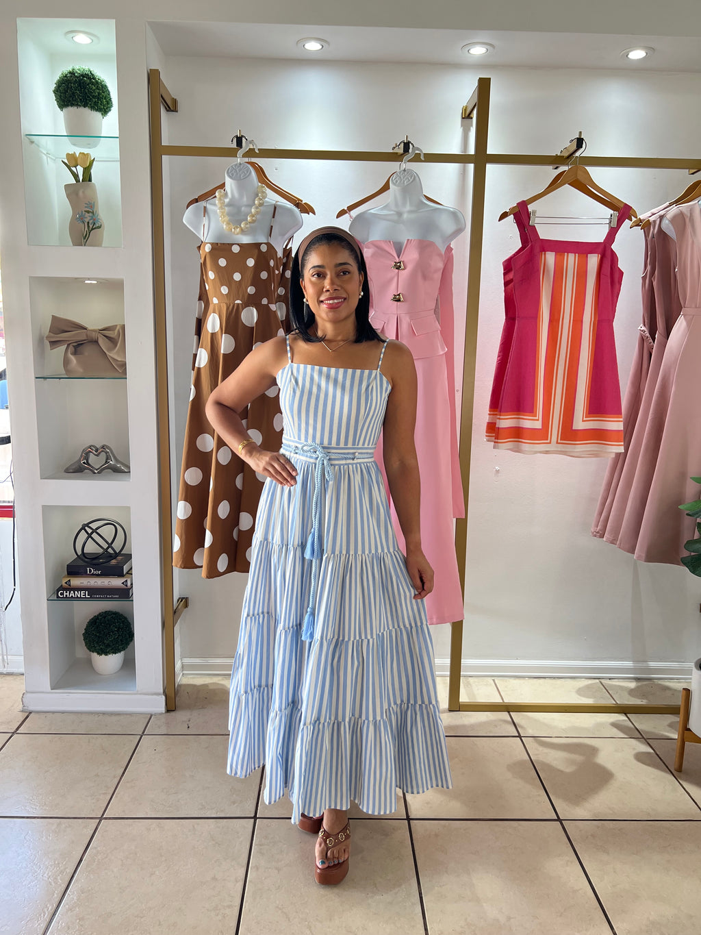 Blue Natural Stripes Maxi Dress