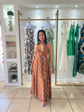 Brown Blue Polka Dots Maxi Dress