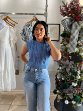 Load image into Gallery viewer, Blue metallic cropped sweater
