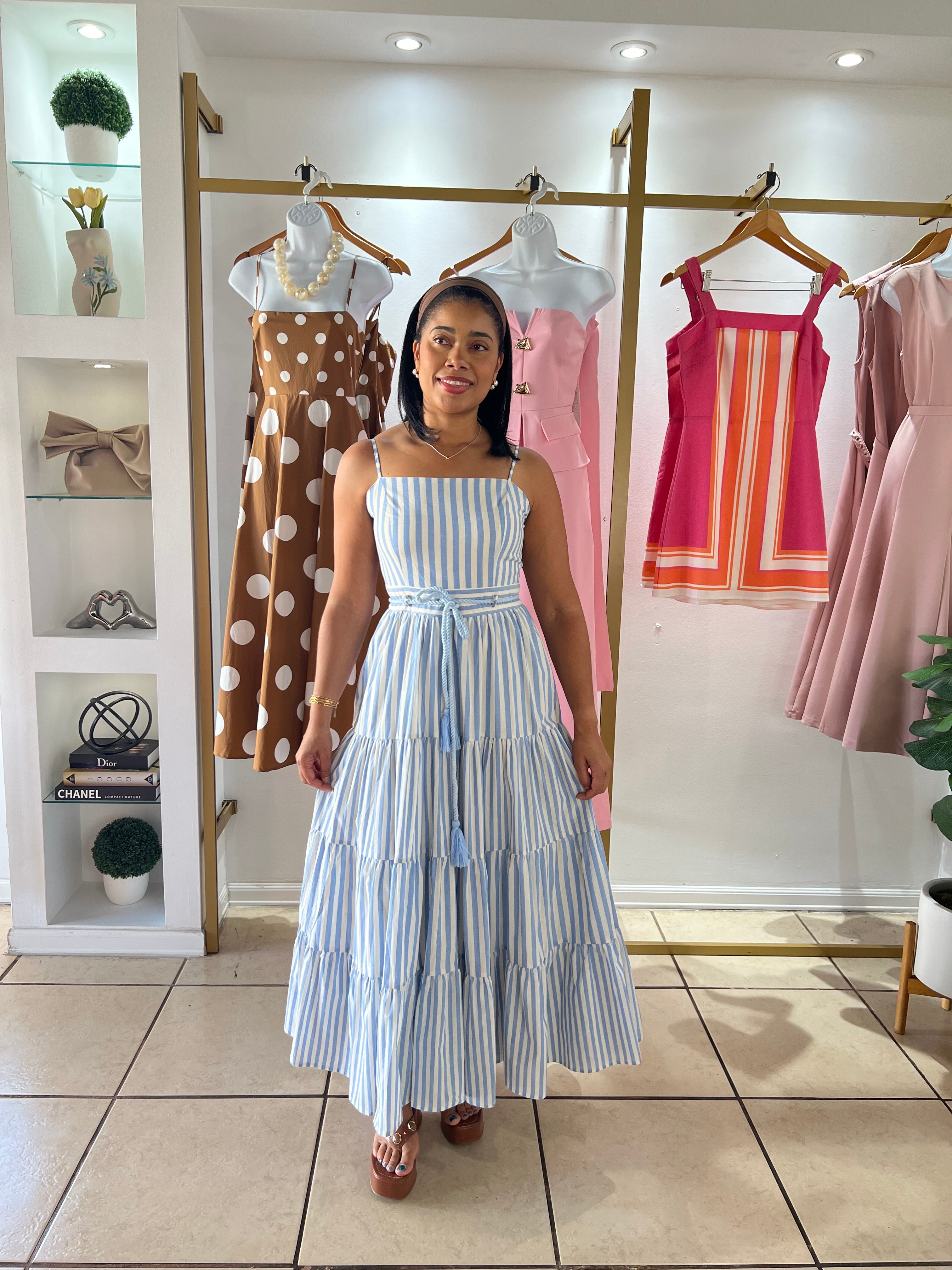 Blue Natural Stripes Maxi Dress