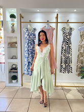 Load image into Gallery viewer, Sage Ivory Lace Trim Wrap Dress
